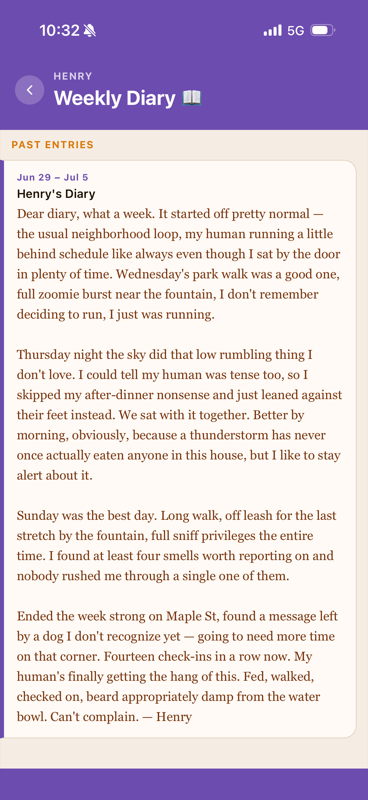 Henry's weekly diary entry
